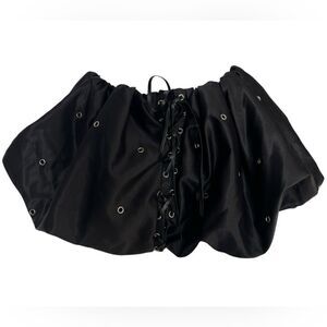 Black Satin Bubble Mini Skirt with Lace-Up Detail Size S